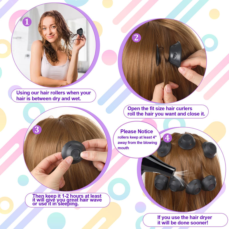 JANYUN 40 Pcs Pink Magic Hair Rollers 20 Pcs Large and 20 Pcs Small Silicone Curlers No Heat Hair Curlers for Women Girls Long Short Hair (Black) Black - NewNest Australia