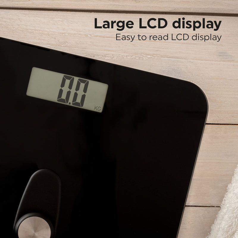 Salter 9224 Bk3R Eco Body Scales - Glass Bathroom Scales, Digital Bathroom Scales, Simple Lcd Display, Step-On Technology, No Batteries Required, Compact Electronic Scales - NewNest Australia
