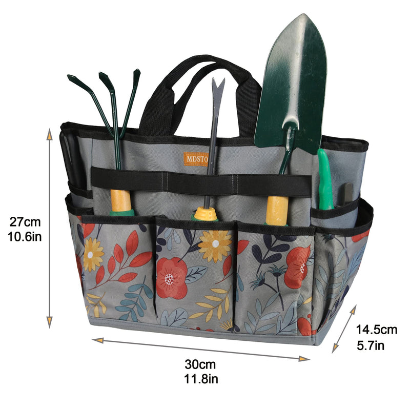 MDSTOP Garden Tool Bag, Garden Tool Kit Holder Home Organizer Storage Carrier, Oxford Garden Hand Tool Storage Tote Organizer with Handle and 8 Roomy Pockets, Floral Gardening Gift, Tools Not Included Grey - NewNest Australia