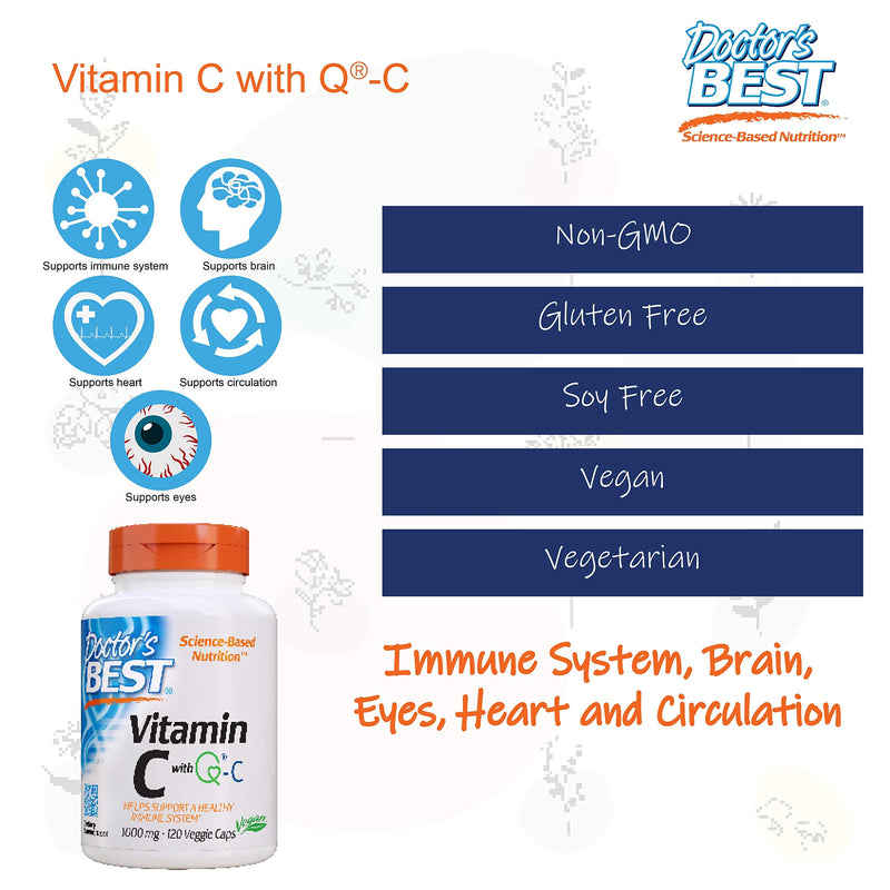 Doctor's Best Vitamin C with QualiC 1000 mg NonGMO Vegan Gluten Free Soy Free Sourced from Scotland Veggie Caps, 120 Count - NewNest Australia