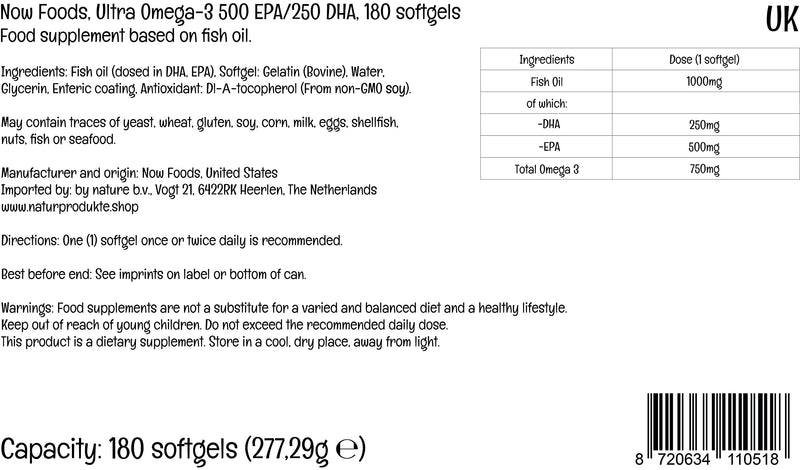 NOW Foods - Ultra Omega-3 500 EPA/250 DHA - 180 Softgels - NewNest Australia