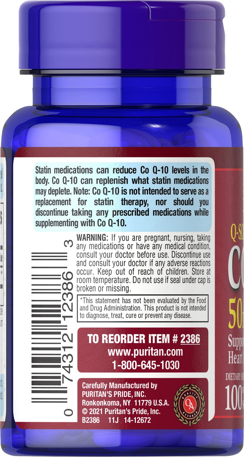 Q-Sorb CoQ10 50mg, Contributes to Heart Wellness,100 Softgels by Puritan's Pride 100 Count - NewNest Australia
