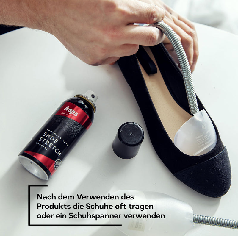 Kaps Shoe Stretch - shoe stretcher - leather stretcher spray stretches stiff shoes and eliminates pressure points. Ideal for new leather shoes. 100ml - NewNest Australia