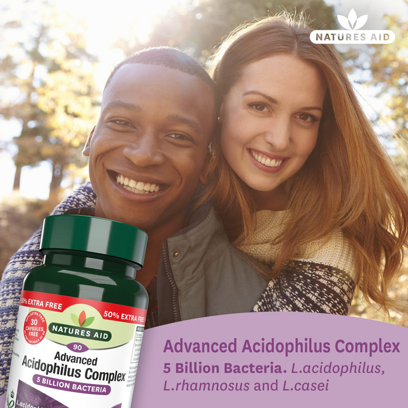 Natures Aid Acidophilus Complex, 5 Billion Bacteria, 90 Capsules (Lactobacillus Acidophilus, Lactobacillus Rhamnosus, Lactobacillus Casei, Good Bacteria, Shelf Stable, Vegan Society Approved) - NewNest Australia