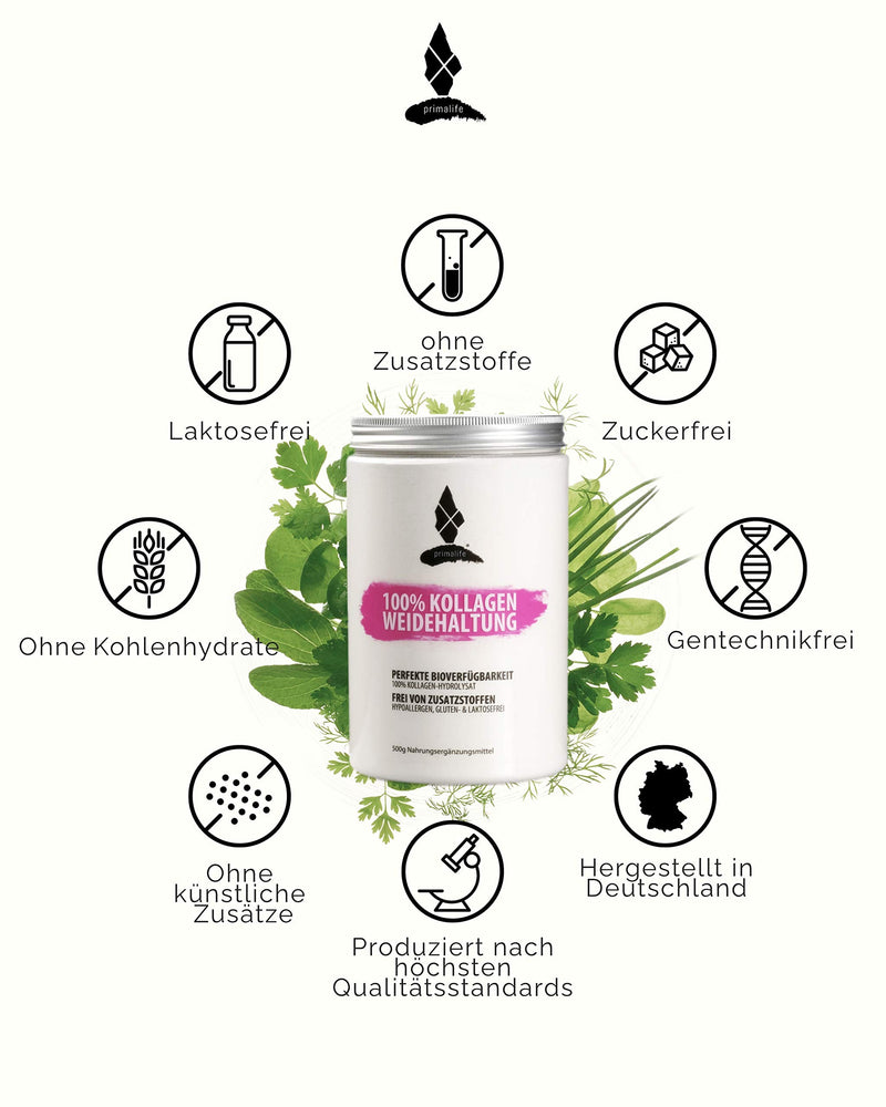 primalife - Collagen made from Grazing - 100% Pure Collagen Hydrolysate - 500 g - without Additives - Optimal for Paleo, Atkins, Keto and Low Carb Nutrition - Produced in Germany - NewNest Australia