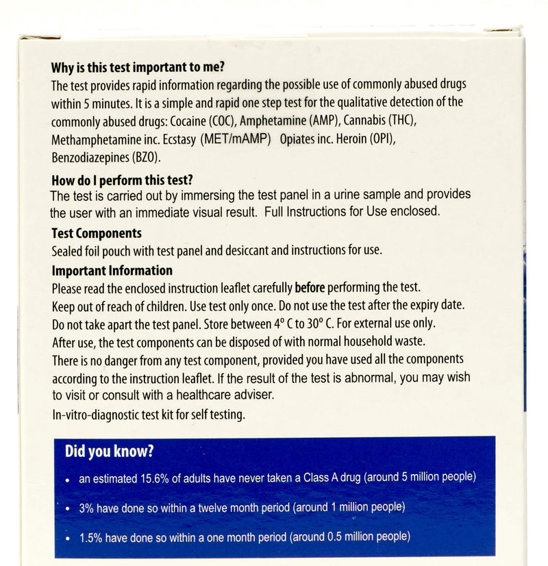 SELFCheck Multi Drug Test - 6 in 1 Cocaine, Amphetamine, Cannabis, Methamphetamine incl. Ecstasy and Opiates incl. Heroin, Benzodiazepines, Freephone Customer Help Line - NewNest Australia