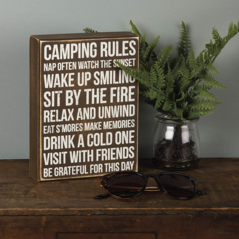 NewNest Australia - Primitives by Kathy 27371 Rustic Brown Box Sign, 6 x 8, Camping Rules 