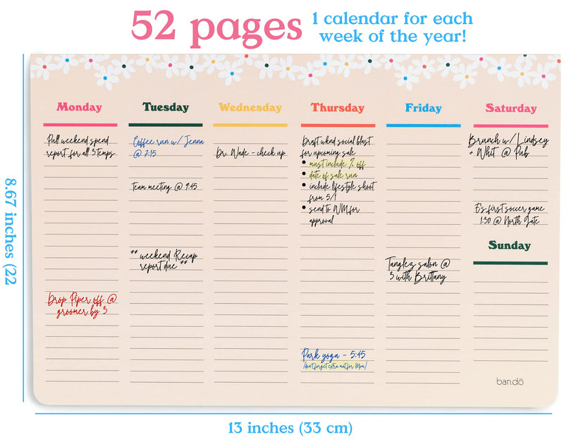 ban.do Mega Week-to-Week Desktop Planner Notepad, Daily Desk Calendar with 52 Undated Sheets for 1 Year of Planning, Daisies - NewNest Australia