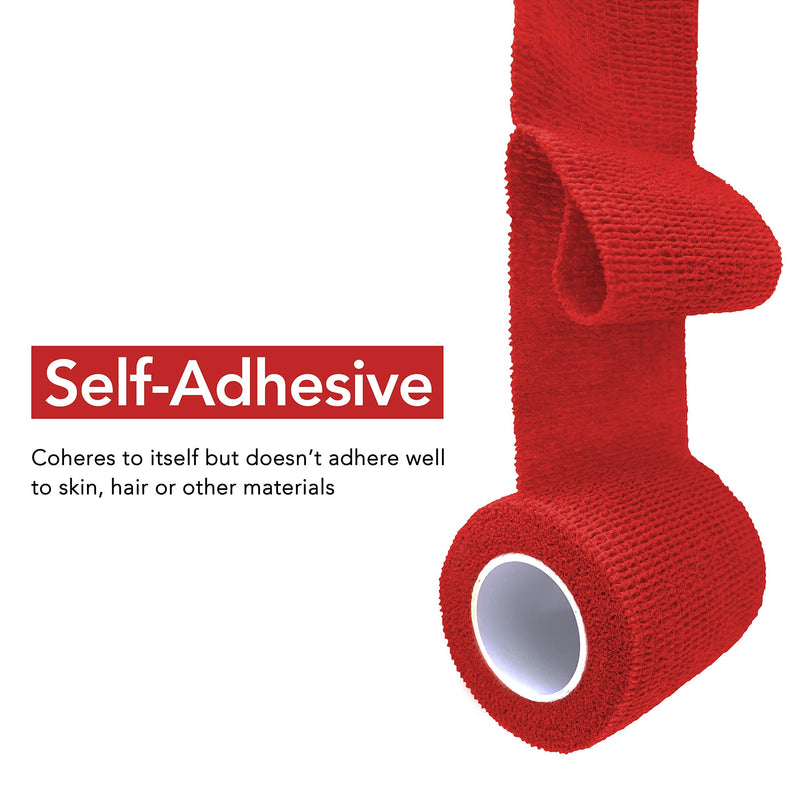 RISEN Cohesive Bandage 2” x 5 Yards, 6 Rolls, Self Adherent Wrap Medical Tape, Adhesive Flexible Breathable First Aid Gauze Ideal for Stretch Athletic, Ankle Sprains & Swelling, Sports(Red) Red - NewNest Australia