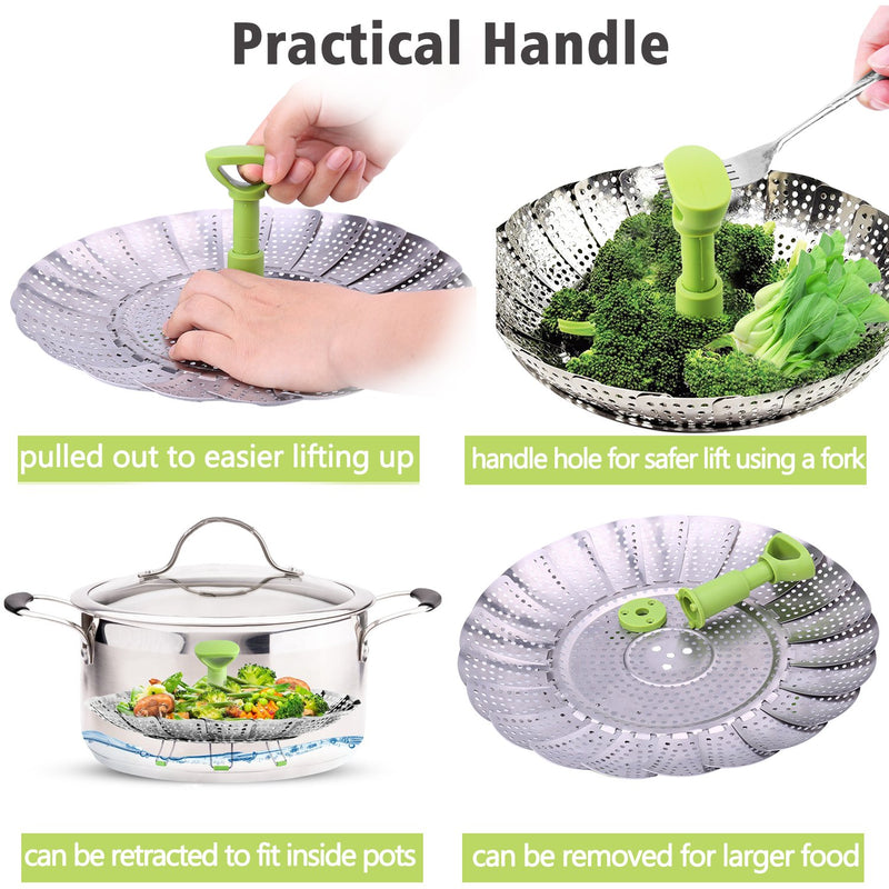 Steamer Basket Stainless Steel Vegetable Steamer Basket Folding Steamer Insert for Veggie Fish Seafood Cooking, Expandable to Fit Various Size Pot (5.1" to 9") 5.1" to 9" - NewNest Australia