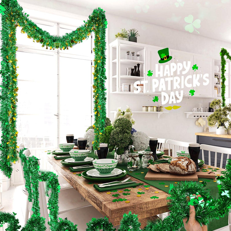 Noverlife 39.4 Feet St. Patrick's Day Tinsel Garland, Green Clover Glitter Shamrock Twist Garland Decoration, Shiny Hanging Ornament Ribbon for Irish St.Patty's Home Tree Artificial Greenery Garland - NewNest Australia