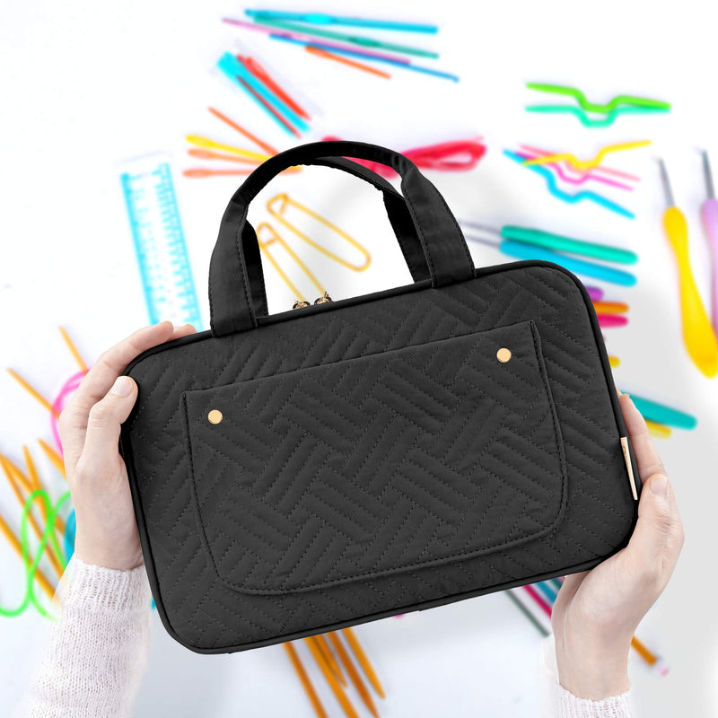 YARWO Knitting Needles Case (up to 10.6"), Crochet Hooks Organizer with Double Handle for Circular Knitting Needles and Knitting Accessories, Black (Bag Only) - NewNest Australia