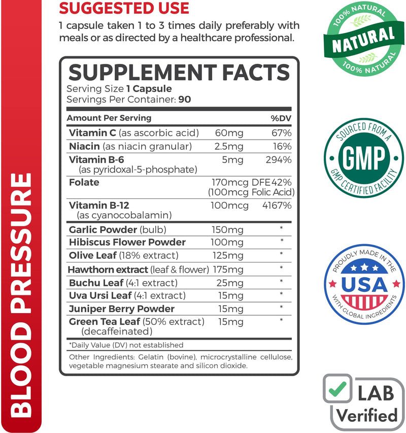 Blood Pressure Support Supplement (Non-GMO) - Premium Natural Herbs, Vitamins & Berries - High Dosage of Hawthorn Extract – Berry Lower Pills – 90 Capsules - NewNest Australia