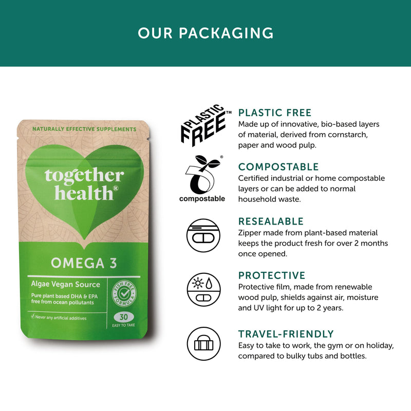 Algae Omega 3 – Together Health – Pure Algae Omega 3 – Unique Plant Source of DHA & EPA – Vegan Friendly - Made in The UK – 30 Softgels 30 Count (Pack of 1) - NewNest Australia