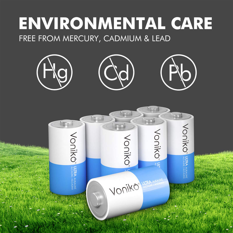 VONIKO Ultra Alkaline C Batteries,C Size LR14 Batteries 8 Pack –10-Year Shelf Life and 6-9 Times The Power as Carbon Batteries, C Cell 1.5 Volt Battery 8 Count (Pack of 1) - NewNest Australia