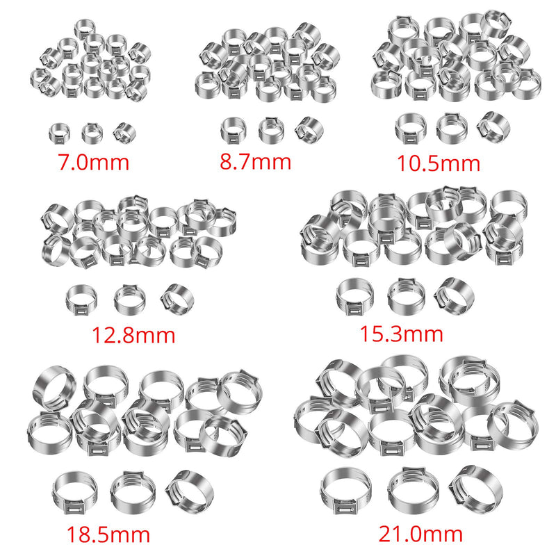 Proster 130pcs Hose Clamps Rings 7-21mm 304 Single Ear Stepless Hose Clamps Assortment Stainless Steel Cinch Clamp Rings - NewNest Australia