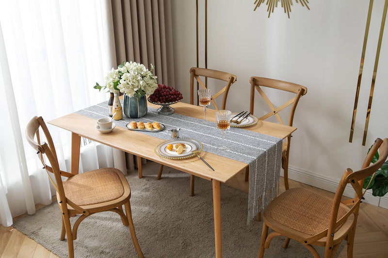 ZeeMart Farmhouse Table Runner, Rustic Table Runners 36 Inches Long, Cotton Linen Boho Table Runner, Braided Striped Grey Table Runner for Dining Party Holiday, 15x36 Inches, Braided Charcoal Grey 15*36 inches - NewNest Australia