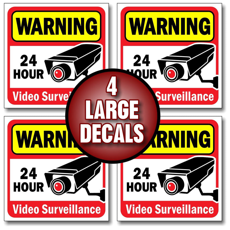 Video Security Surveillance Sticker Decals Sign for Home/Business (4 Piece Set) Self Adhesive Vinyl Stickers for CCTV, DVR, Video Camera System-Outdoor/Indoor 6" x 6" for Window Door Wall … 6Hx6W - NewNest Australia