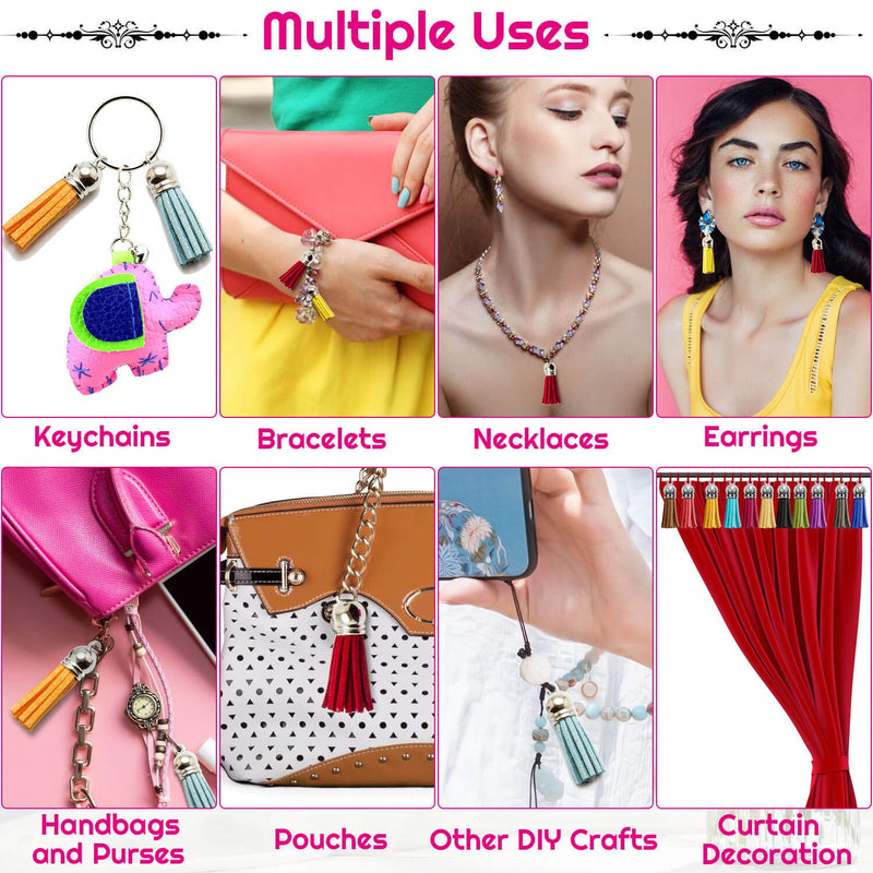 Paxcoo Tassels for Jewelry Making, 50pcs Leather Tassel Keychain Charms Bulk with 50pcs Jump Rings for Bracelets, Acrylic Key Chain Blanks and Craft Supplies 38 mm - NewNest Australia