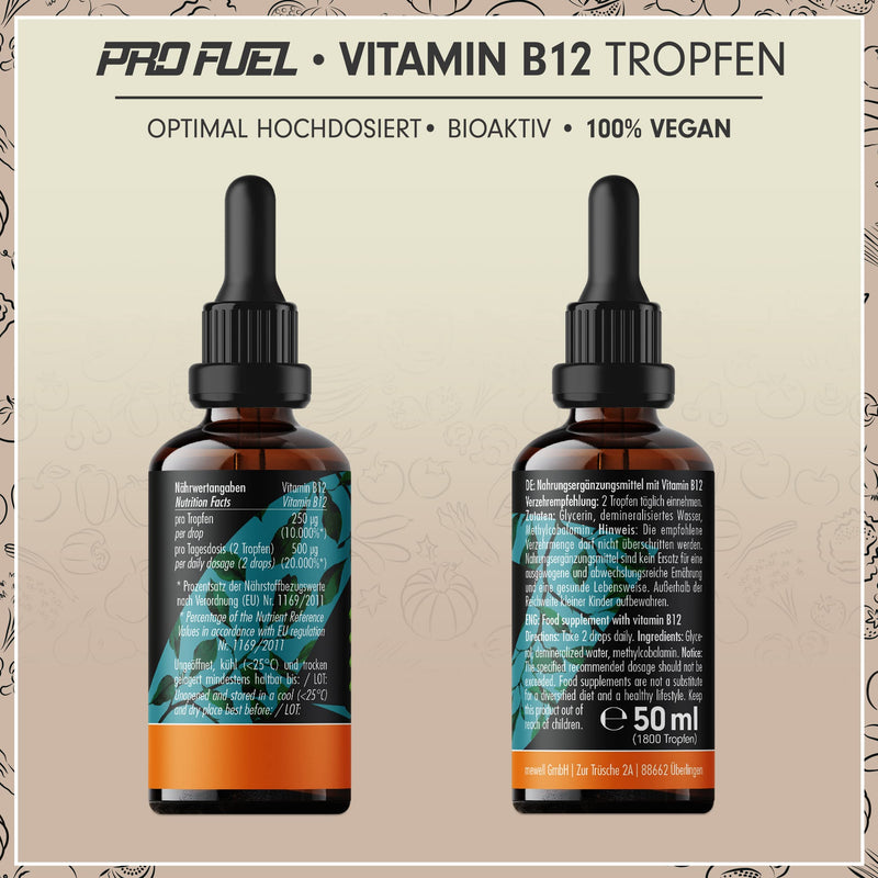Vitamin B12 drops - 1800 drops (50ml) - bioactive methylcobalamin B12 - optimally high dose with 500mcg B12 - without preservatives or alcohol - 100% vegan 50 ml (pack of 1) - NewNest Australia