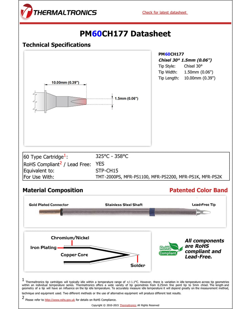 Thermaltronics PM60CH177 Chisel 30deg 1.5mm (0.06in) interchangeable for Metcal STP-CH15 - NewNest Australia