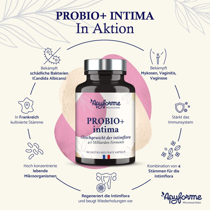 Apyforme - Probio+ Intima - Intimate Flora - Up To 40 Billion Cfu Per Day - 4 Strains Lactobacillus Reuteri, Rhamnosus Crispatus And Acidophilus - 100% French - NewNest Australia