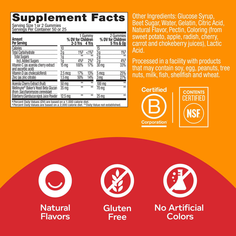 OLLY Kids Immunity Gummy, Immune Support, Wellmune, Elderberry, Vitamin C, Zinc, Kids Chewable Supplement, Cherry - 50 Count - NewNest Australia