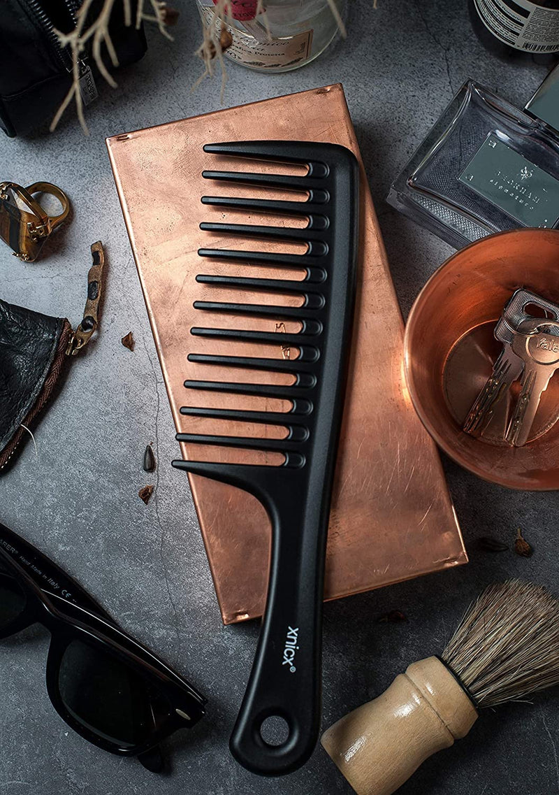 xnicx Wide Tooth Comb Afro Comb Detangling Hair Brush Wide Comb Detangler Comb Paddle Hair Comb Care Handgrip Comb-Best Styling Comb for Long, Wet or Curly Hair-Improve Blood Circulation Black Black Wide Tooth Comb - NewNest Australia