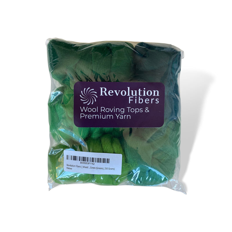 Revolution Fibers | Mixed Merino Wool Variety Pack | Perfect Wool Roving for Spinning, Needle Felting, Wet Felting, Weaving and Crafting (Grand Green (Greens), 250 Grams) - NewNest Australia