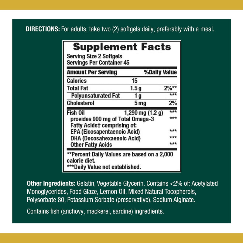 Fish Oil by Nature's Bounty, Dietary Supplement, Omega 3, Supports Heart Health, 1290 Mg, 90 Mini Odorless Softgels - NewNest Australia