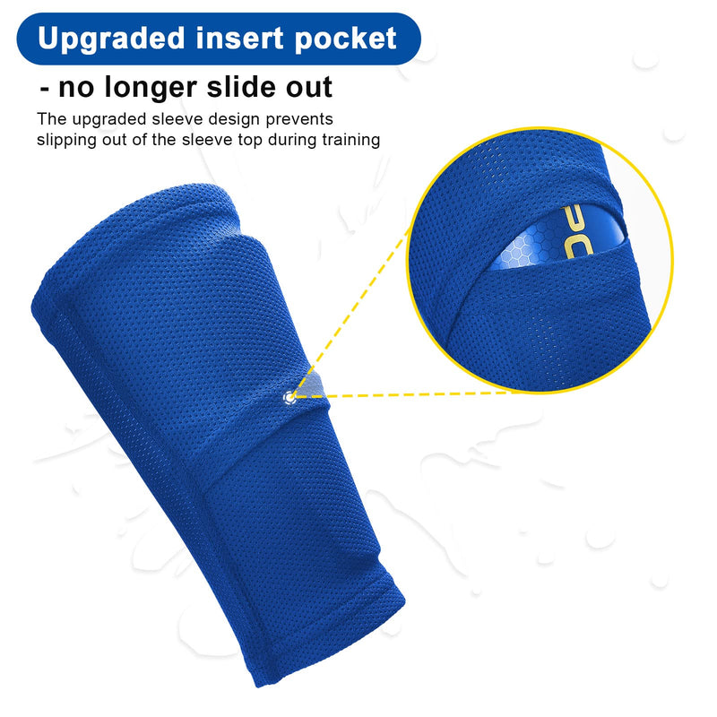 Shin Guards Soccer Youth, Shin Guards Kids with Upgraded Non-Slip Pockets Sleeves, Breathable Child Calf Cushioning Protective Gear for 3-15 Years Old Boys Girls Kids Teenagers blue Large - NewNest Australia
