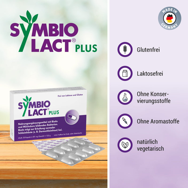 Symbiolact Plus: Probiotic In A Vegetarian Capsule, Lactic Acid Bacteria And Biotin For The Intestines And Intestinal Mucosa, 30 Capsules 30 Pieces (Pack Of 1) - NewNest Australia