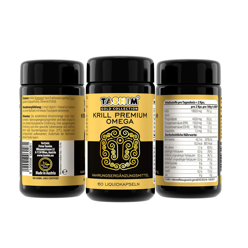 Tasnim Krill Premium Omega capsules 60 pieces 1000.0 mg krill oil in pharmacy quality with eicosapentaenoic acid dacosahexaenoic acid directly from the manufacturer Tasnim - NewNest Australia