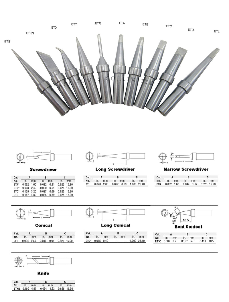 10 PCS Weller ET Replacement Soldering Tips for WE1010 / WE1010NA WES51/50 WESD51 PES51 / 50 LR21 Solder Iron Tip, ETS/L/KN/T/X/R/A/B/C/D (Brand"ACE") - NewNest Australia