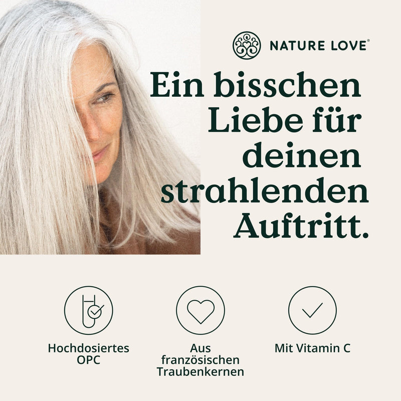 NATURE LOVE® OPC grape seed extract - 180 capsules - high dosage with 800 mg extract per daily dose - from French grapes - with natural vitamin C - laboratory tested, vegan, produced in Germany - NewNest Australia