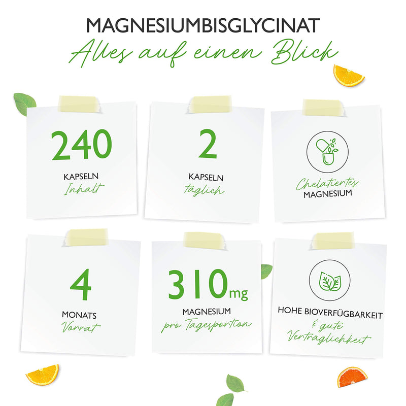 Magnesium bisglycinate - 240 capsules - Premium: Chelated magnesium - 155 mg elemental magnesium per capsule - Laboratory tested - Vegan - High dosage 240 pieces (pack of 1) - NewNest Australia