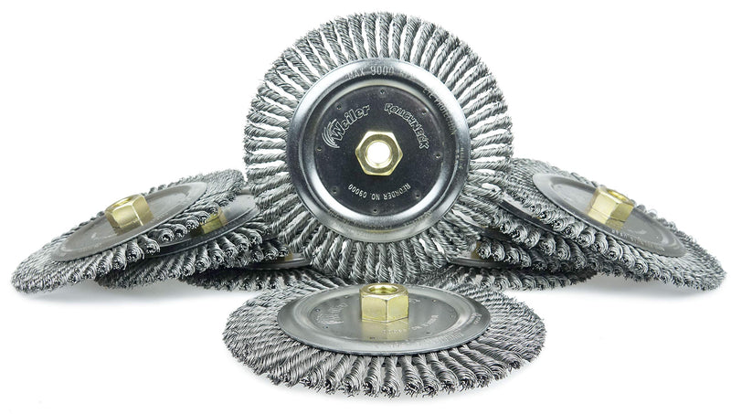 Weiler 09000 Roughneck 7" Root Pass Weld Cleaning Brush, .020" Steel Wire Fill, 5/8"-11 Unc Nut, Made in the USA 56 Knots - NewNest Australia
