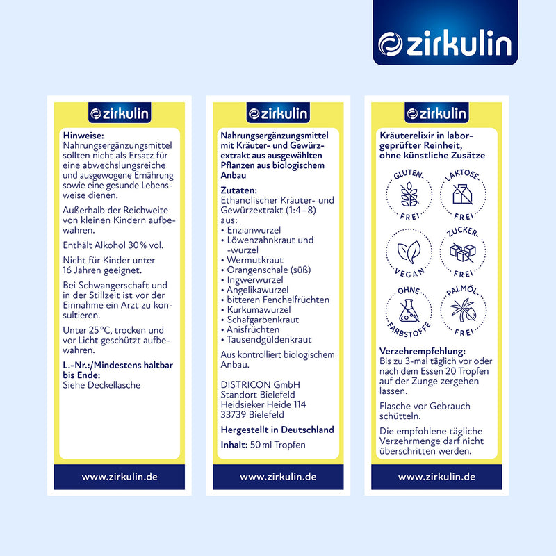 Zirkulin Bitter-Elixir - Organic Bitter Drops 50 Ml - Bitter Substances From 11 Exquisite Herbs 4-8:1 Extract - Hildegard Von Bingen - Vegan, Sugar-Free - Range 1,800 Drops - NewNest Australia