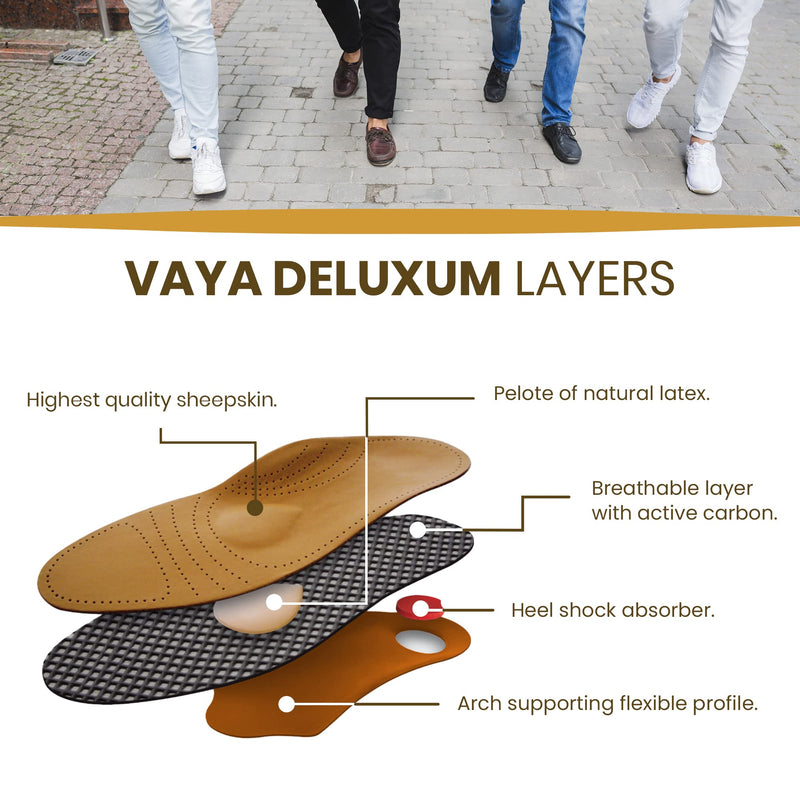 Vaya Deluxum - Premium Sheepskin Orthopedic Insole - Fallen Arch Support, Metatarsalgia, Supination, Flat Feet & Heel Pain Shock Absorption - Comfortable leather Inner Sole Full Orthotic (Men & Women) 5.5 - NewNest Australia