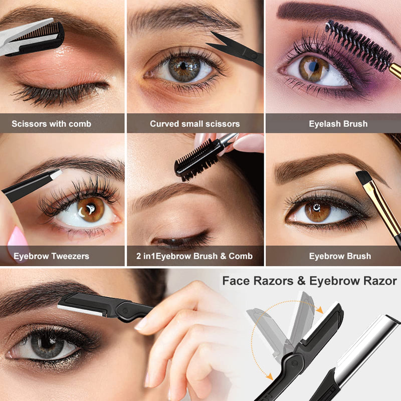 12 in 1 Eyebrow Trimmer Kit Eye Brow Scissors, Eyebrow Razor, Eyebrow Comb, Eyebrow Comb Scissor, Eyebrow Brush,Folding Eyebrow Knife, Scissors Razor, Eyebrow Trimmer, Tweezers. - NewNest Australia