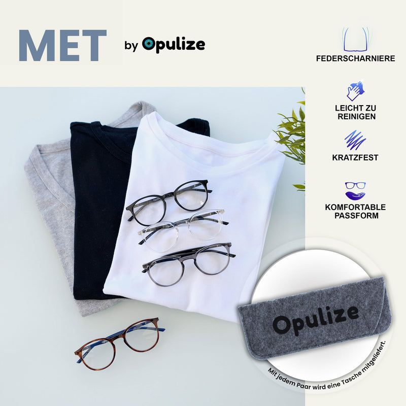 Opulize Met 4 Pack Reading Glasses Large Round Black Brown Gray Clear Men Women Spring Hinges RRRR60-127C Black / Brown / Gray / Clear +1.50 Diopter Single - NewNest Australia