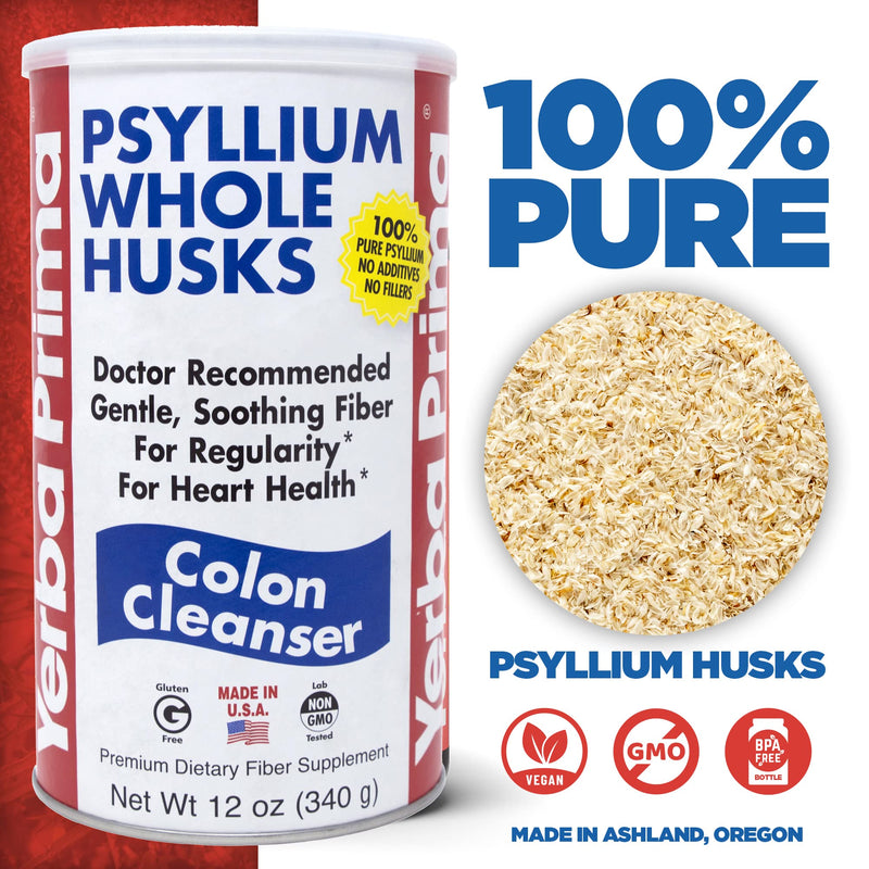 Yerba Prima Psyllium Husk, 12 Ounce - Colon Cleansing Fiber Supplement, for Heart Health, Natural Support for Gut Health, Vegan, No Sugar or Artificial Sweeteners, Non GMO, Gluten Free - NewNest Australia