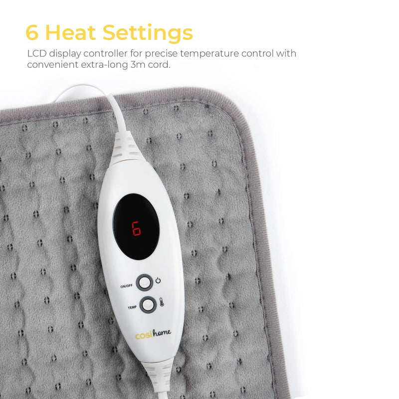 Heat Pad by Cosi Home® - Luxury Electric Heating Pad - Extra-Large, Machine Washable, Digital Remote and 6 Heat Settings to Warm and Relax (Grey) - Heated Pad - NewNest Australia