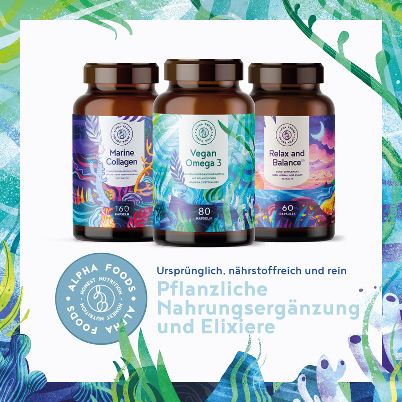 Vegan Omega 3-80 vegan softgel capsules - 500mg algae oil from German brand production per daily dose - Vegetable alternative to fish oil capsules - DHA fatty acids - NewNest Australia