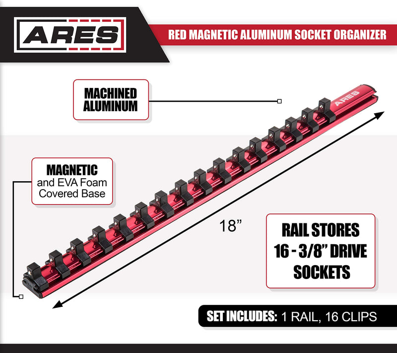 ARES 70182-3/8-Inch Drive Magnetic Socket Organizer - Aluminum Rail Stores up to 16 Sockets and Keeps Your Tool Box Organized 3/8" Drive 18-inch Magnetic Socket Rail - NewNest Australia