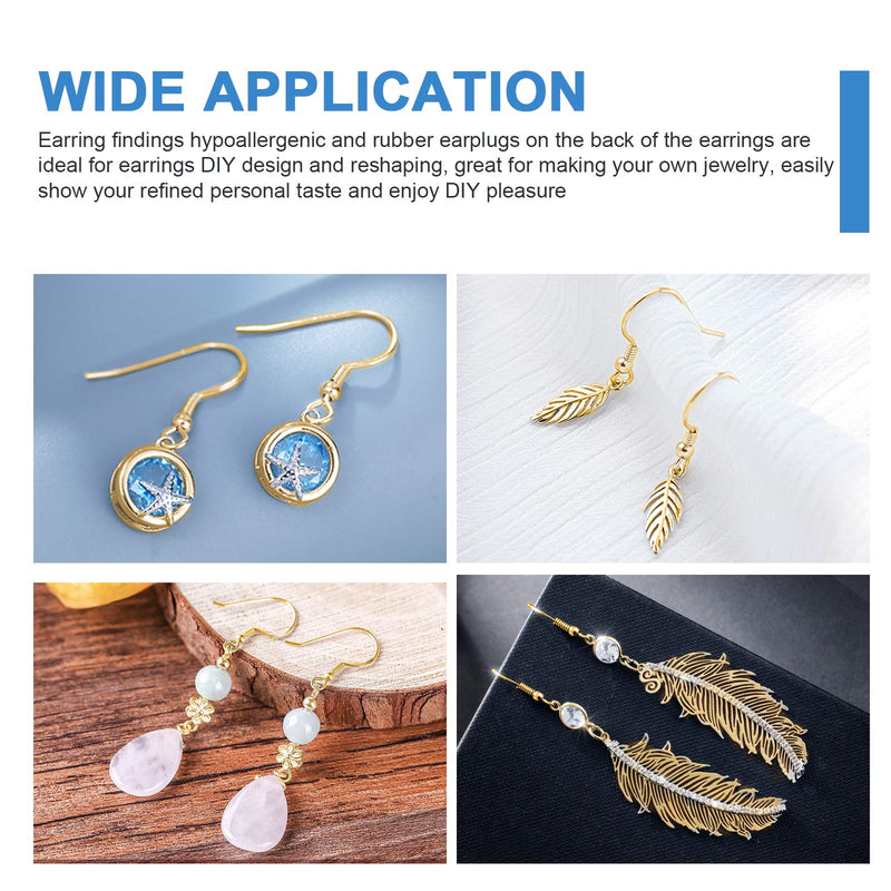 925 Sterling Gold Earring Hooks 120 PCS/60 Pairs, Ear Wires Fish Hooks, Hypo-allergenic Jewelry Findings Parts with 120 PCS Clear Silicone Earring Backs Stoppers for DIY Jewelry Making - NewNest Australia