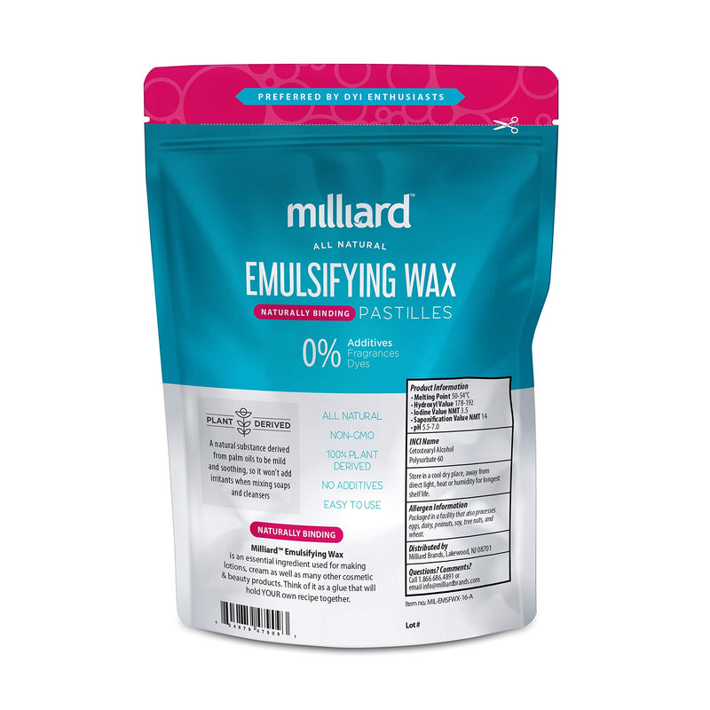 Milliard NON-GMO Emulsifying Wax Pastilles NF –16 OZ. Resealable Freshness Storage Bag 1 Pound (Pack of 1) - NewNest Australia