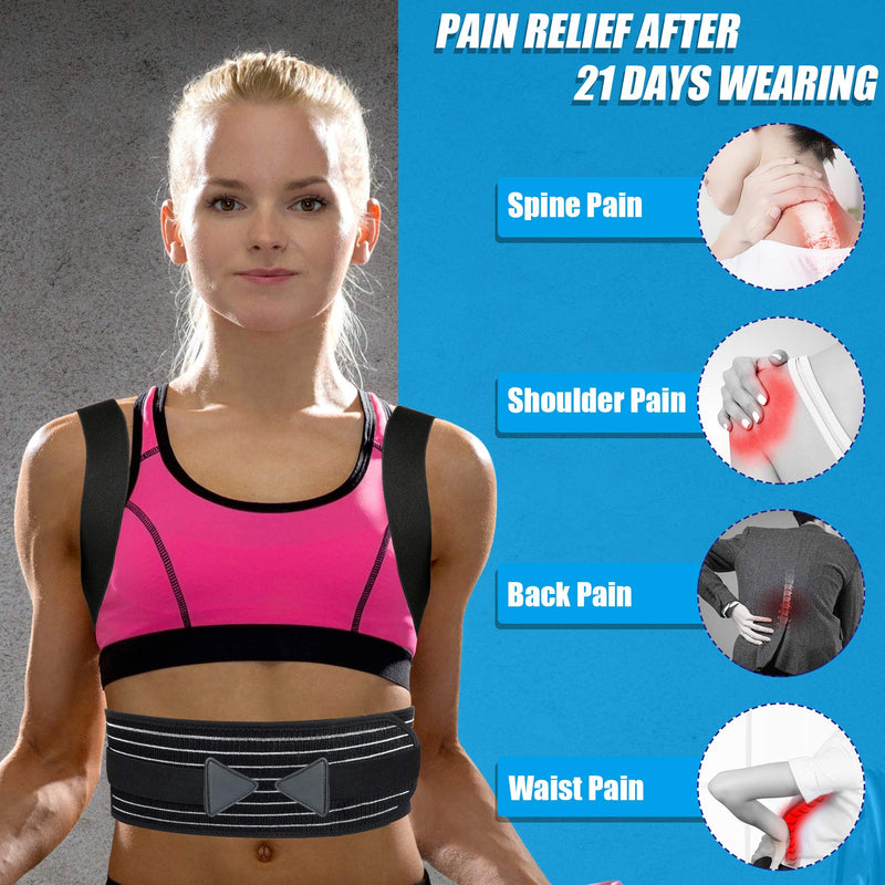 ZINUU Posture Corrector for Men and Women, Back Support Belt with Dual Support Plates Adjustable Back Straightener Brace and Providing Pain Relief from Neck Back & Shoulder Father Gifts-Waist 27"-51" - NewNest Australia