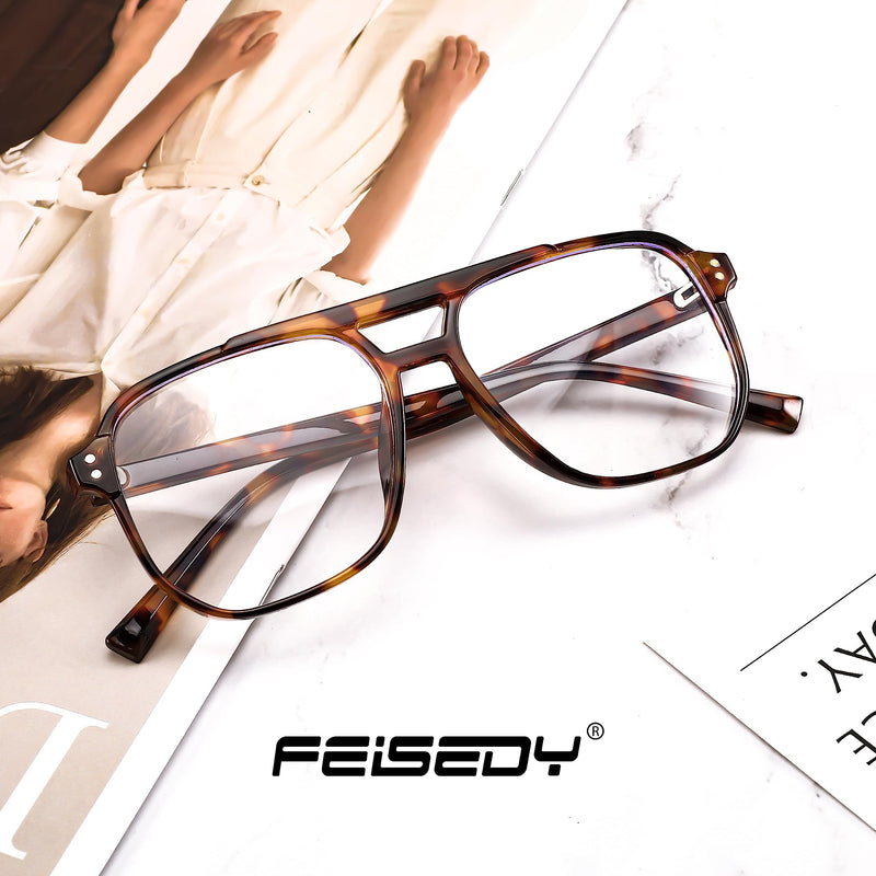 FEISEDY Retro 70s 80s Blue Light Filter Glasses Women Without Strength Men's Computer Glasses with Blue Light Blocking Glasses PC Gaming Glasses B2866 Leopard 54 millimeters - NewNest Australia