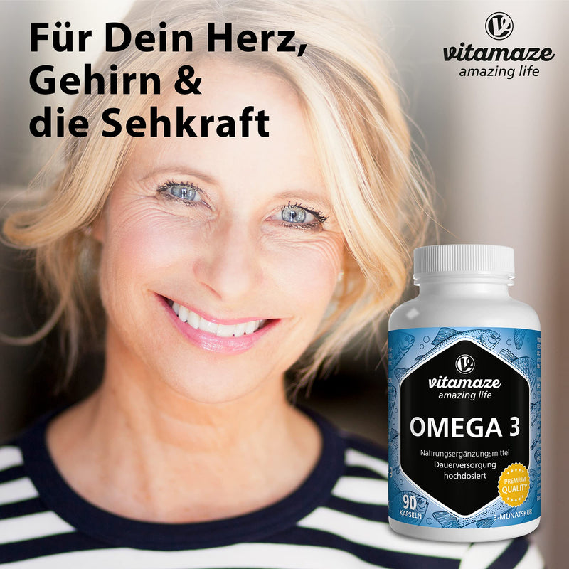Omega 3 capsules high dose, 1 capsule per day, 1000 mg pure fish oil with 400 mg (40%) EPA & 300 mg (30%) DHA for 3 months, sustainable fishing, highest bioavailability, Made in Germany - NewNest Australia